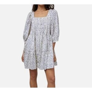 Rails Pippa Watercolor Buds‎ Floral Dress Size Small Blue White 100% Cotton Boho